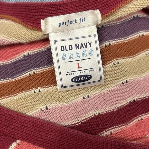 Vintage Y2K Old Navy Women’s Striped Wrap Sweater Size L Indie Preppy Pastel - Picture 6 of 8
